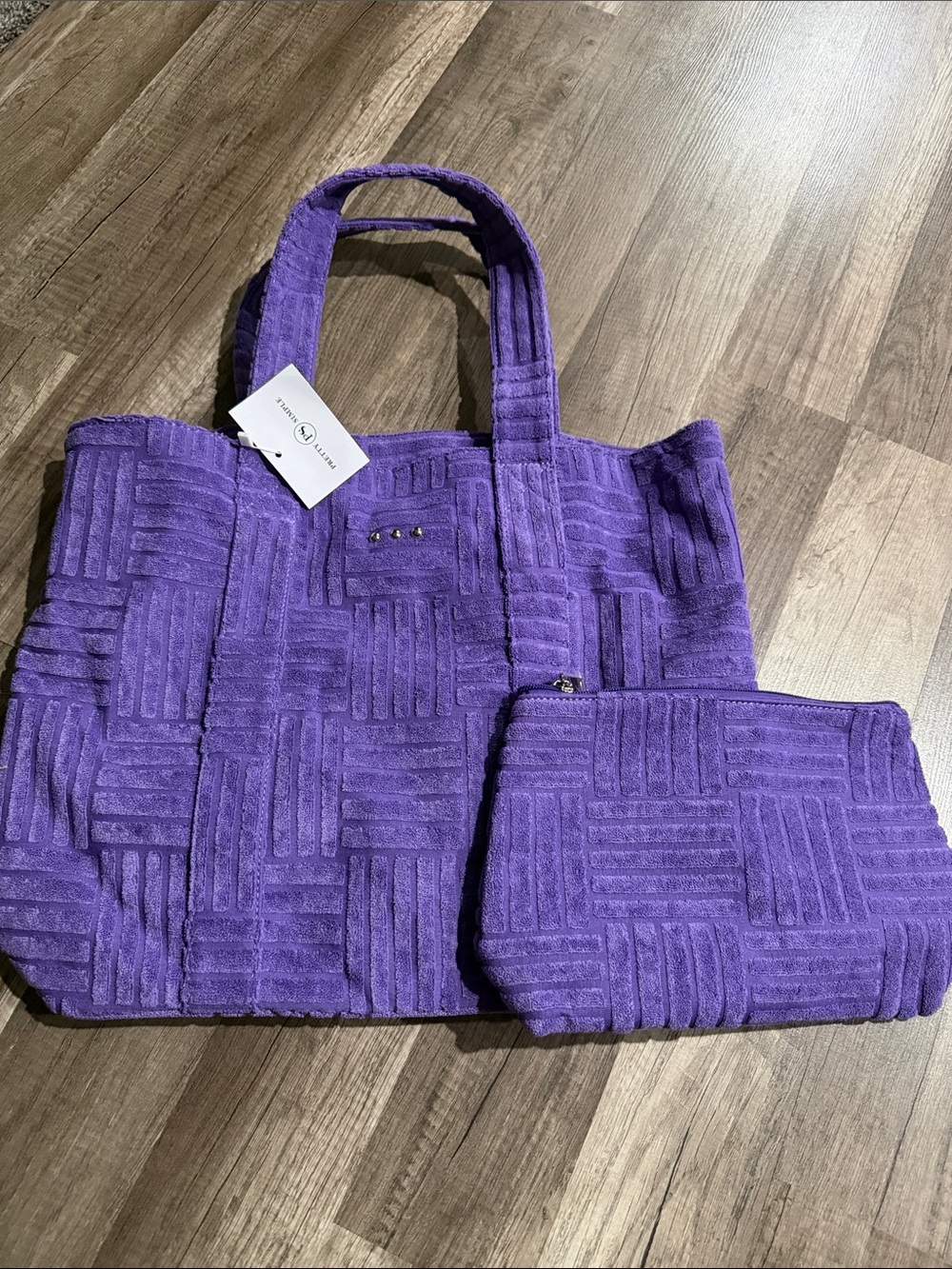 NWT Textured Purple Quilted Tote with Matching Pouch